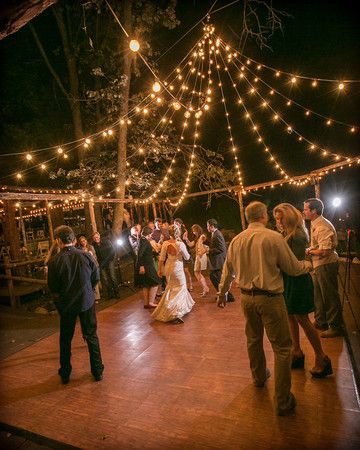 Outdoor Wedding Dj Setup, Lights Above Dance Floor Wedding, Dancing Floor Wedding Outdoor, Micro Wedding Dance Floor, Night Time Reception, Vintage Wedding Dance Floor, Outdoor Reception Dance Floor, Outdoor Dance Floors With Lights, Outdoor Dance Floor Wedding Night