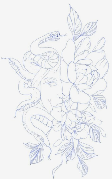 Forearm Tattoo Women Medusa, Back Medusa Tattoo Women, Medusa Lower Arm Tattoo, Womens Medusa Tattoo, Small Medusa Tattoo With Flowers, Flower Medusa Tattoo, Small Medusa Tattoo Stencil, Medusa And Flowers Tattoo, Simplistic Medusa Tattoo