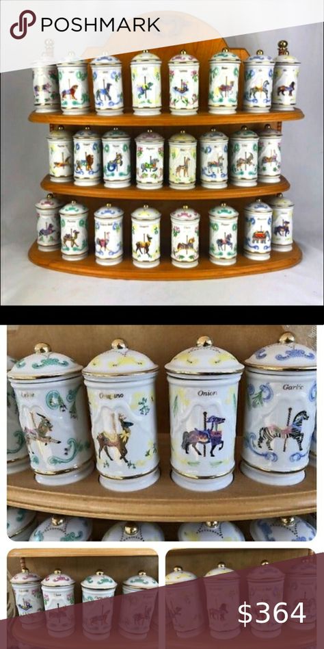 Lenox carousel spice jar with rack Lenox Carousel Spice, Carousel Animals, Vintage Jars, Spice Jar, My Kind Of Woman, Spice Jars, Spice Rack, Carousel, Exterior Design