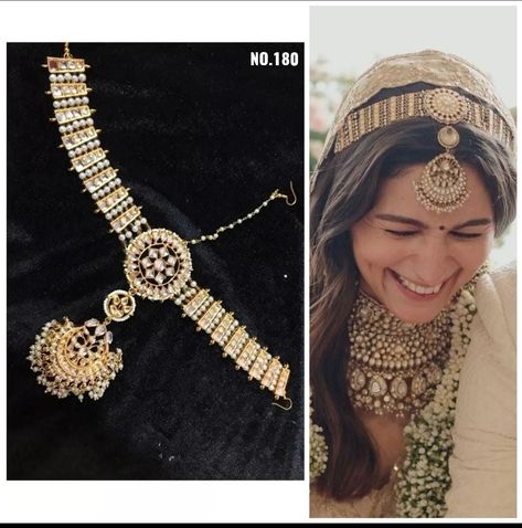 Alia Bhatt Jewellery, Alia Bhatt Wedding, Matha Patti Hairstyles, Alia Bhatt Hairstyles, Bridal Jewellry, Mang Tika, Tikka Jewelry, Wedding Flower Jewelry, Mang Tikka