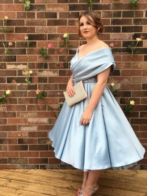 Silver Blue Dress, Duchess Satin Dress, Dress Makeover, Powder Blue Dress, Prom Dresses With Pockets, Stunning Prom Dresses, Duchess Satin, Bride Groom Dress, Speculative Fiction