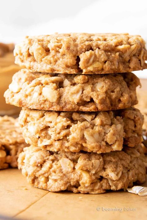 Healthy Peanut Butter Oatmeal Cookies - Beaming Baker Healthy Peanut Butter Oatmeal, Healthy Peanut Butter Oatmeal Cookies, Beaming Baker, Oatmeal Cookie Recipes Healthy, Brownie Vegan, Healthy Peanut Butter Cookies, Oatmeal Coconut Cookies, Butter Oatmeal Cookies, Oatmeal Breakfast Bars