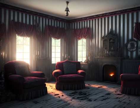 Dare to decorate with a horror movie-inspired living room, where dark decor creates a haunted house atmosphere. #HorrorMovieDecor #GothicLivingRoom #HauntedHouse #DarkInteriors #MysteryAndCharm Estate Living Room, Horror Living Room, Horror Movie Decor, Gothic Living Room, Dark Decor, Living Room Setup, House Living Room, A Haunted House, Dark Theme