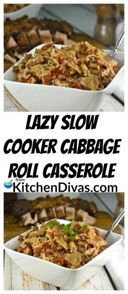 I make this Lazy Slow Cooker Cabbage Roll Casserole whenever I am feeling nostalgic and thinking about my childhood.  When we were young my mother used to make a big batch of cabbage rolls and store a bunch in the freezer and I loved them.  What I didn't love was how much work they were.  https://kitchendivas.com/lazy-slow-cooker-cabbage-roll-casserole/ via @2kitchendivas Crockpot Cabbage, Slow Cooker Cabbage, Slow Cooker Cabbage Rolls, Rice Sauce, Cabbage Roll Casserole, Crock Pot Cabbage, Cabbage Roll Soup, Cabbage Roll, Dinner Rotation