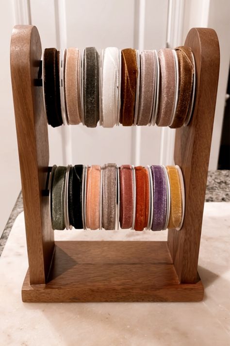 Ribbon Holders, Spool Holder, Hearth And Hand, Wrapping Ideas, Sewing Accessories, Wood Metal, Wood And Metal, Gift Wrapping, Ribbon