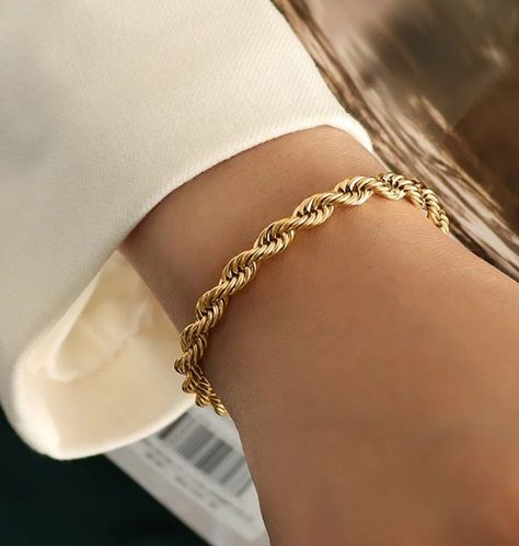 Braided Rope Bracelet, Twisted Bangle, Trendy Bracelets, Gold Rope Chains, Twisted Band, Band Bracelet, Gold Bracelet Chain, Women Clothes, Steel Jewelry