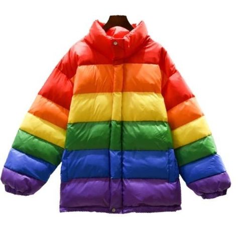 Heavenly Clothes, Rainbow Coat, Parker Jacket, Track Star, Pattern Rainbow, Jacket Collar, Puffer Parka, Rainbow Outfit, Cotton Polyester Fabric