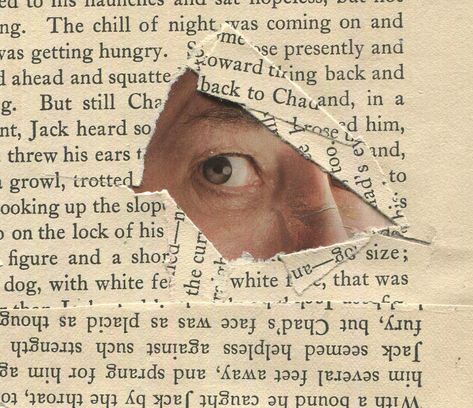 Day 60 – Secret Glances:   Book pages, found image Deconstructed Book Art, Collage Book Pages, Sketches In Book Pages, Collage Page Ideas, Newspaper Journal Ideas, Art With Book Pages, Secret Glances, Drawings On Book Pages, Aesthetic Book Pages