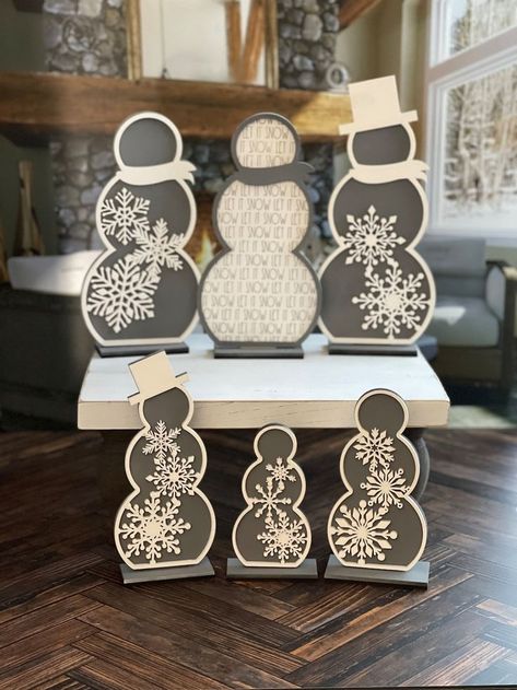 Snowmen Set of 6 SVG Digital Download for Glowforge or Laser for 1/8 and 1/4 Material Not a Physical Item - Etsy. Christmas Ornaments Templates, Glowforge Aura, Laser Cut Christmas Ornaments, 3d Snowflake, Snowflake Snowman, Snowman Svg, Laser Cut Christmas, Glowforge Projects, Wood Pile