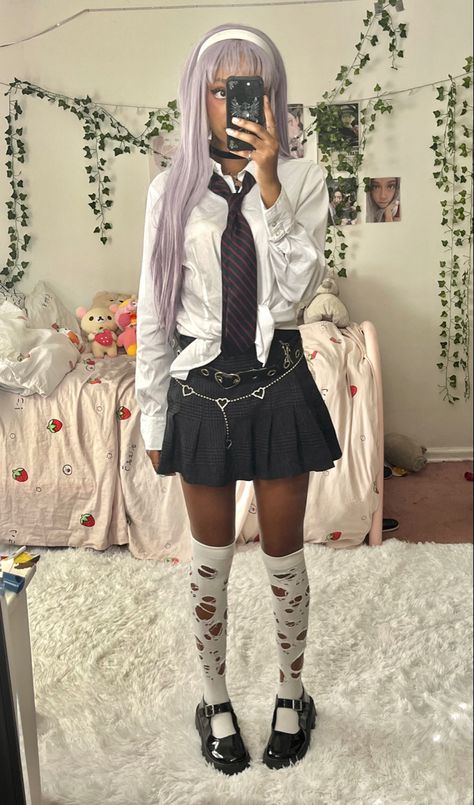 Kawaii Girls Real Aesthetic, Black Kawaii Girl, Kawaii Black Women, Kawaii Girls Real, Black Kawaii, School Uniform Outfits, Lilac Hair, Kawaii Girl, Kawaii Fashion