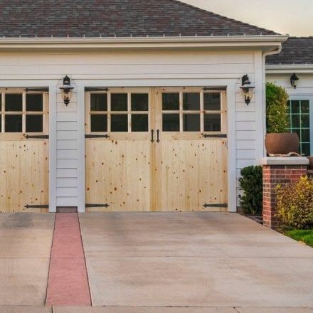 External Garage, Unfinished Garage, Small Garage Door, Timber Frame Garage, Unique Garage Doors, Exterior Garage Door, Barn Style Garage, Two Panel Doors, Louvre Doors