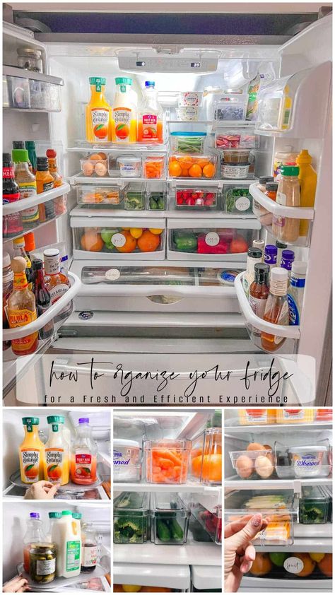 How to organize your fridge. Make the most of your fridge space and stop wasting food with these easy ways to make your fridge space bigger and more efficient. How to Organize Your Fridge for a Fresh and Efficient Experience Organizing your fridge is more than just arranging items neatly; it’s about creating a system...Read the Post Organizing Condiments In Fridge, How To Organize My Fridge, January Declutter, Organize Refrigerator, Healthy Snack Choices, Diy Organizing, Organizing For A Move, Simply Orange, Clean Garage