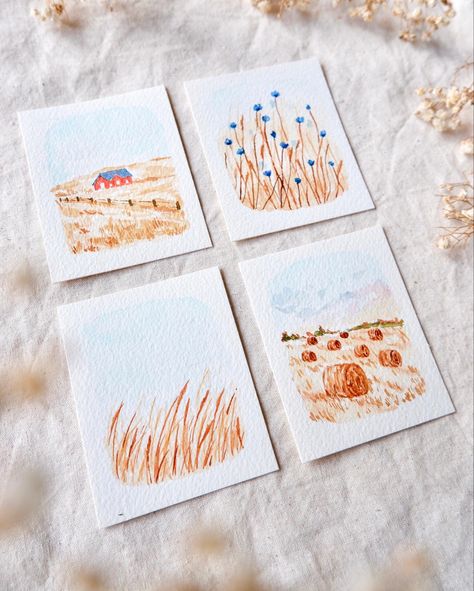 Watercolour Small Painting, Spring Watercolor Ideas, Mini Watercolor Paintings Easy, Tiny Watercolor, Mini Landscape, Small Watercolor, Learn Watercolor Painting, Learn Watercolor, Watercolor Journal