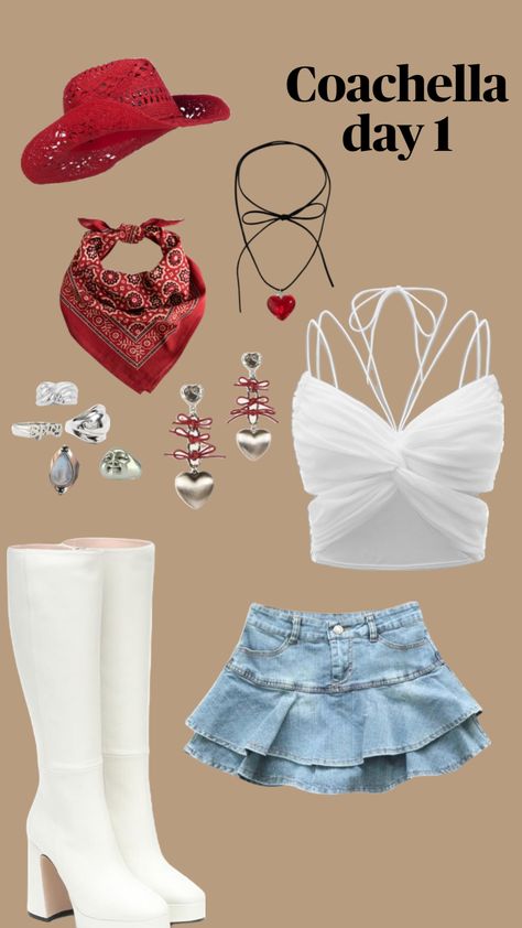 #red #coachella #outfit #inspo #vintage #cute #vibes #festival #beauty #asthetic #what #i #would #wear #to #coachella Cochella Outfits Inspiration, Cowgirl Fits, Coachella Outfit Ideas, Outfit Inspo Vintage, Coachella Theme, Coachella Fits, Cochella Outfits, Coachella Vibes, Concert Ideas