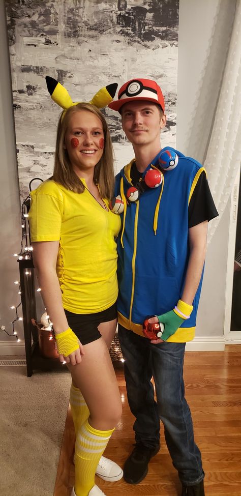 Couples costume Pokemon Couples Costume, Matching Costumes For Couples, Pikachu And Ash, Ash Costume, Costumes For Couples, Pokemon Couples, Couples Costume, Lawn Chair, Couples Halloween Outfits