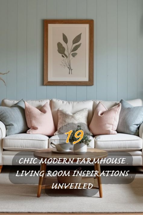 Discover my favorite chic modern farmhouse living room ideas! This cozy space features a beautiful blend of soft textures and muted colors, perfect for creating a serene atmosphere in your home. The cushions add a pop of color while the elegant botanical art on the wall ties the whole look together. Join me as we explore 19 inspiring designs to elevate your living space! Farmhouse Living Room Colorful, Colorful Farmhouse Living Room, Modern Farmhouse Living Room Inspiration, Chic Modern Farmhouse, Modern Farmhouse Living Room Ideas, Organic Modern Kitchen, Modern Farmhouse Ideas, Farmhouse Living Room Ideas, Modern Farmhouse Living