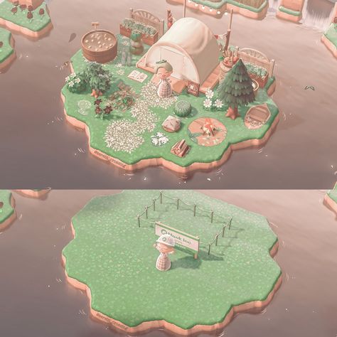 Tiny Acnh Builds, Acnh Start Ideas, Cute Things To Add To Your Animal Crossing Island, Acnh Easy Builds, Modded Animal Crossing, Acnh Painting Area, Acnh Lake Designs, Animal Crossing Island Design Ideas, Acnh Campsite Inspiration