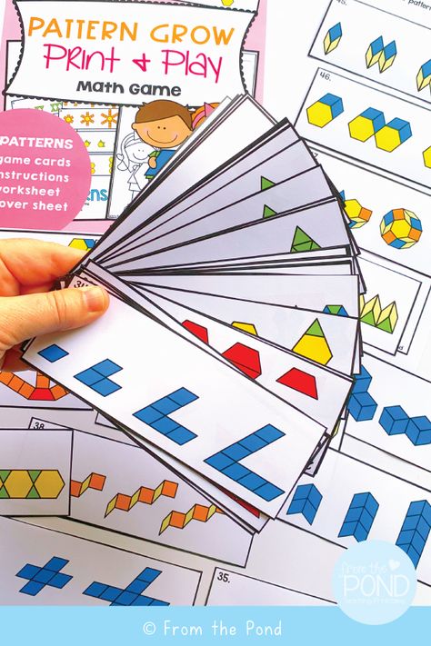 Help your first graders learn about growing patterns in math with our pattern cards. Pattern Math Games Grade 2, Math Pattern Activities 2nd Grade, Increasing Patterns Grade 2 Activities, Growing Patterns Kindergarten, Growing Patterns Activities, Growing Patterns First Grade, Grade 2 Patterning Activities, Growing Patterns Grade 2, Number Pattern Activities