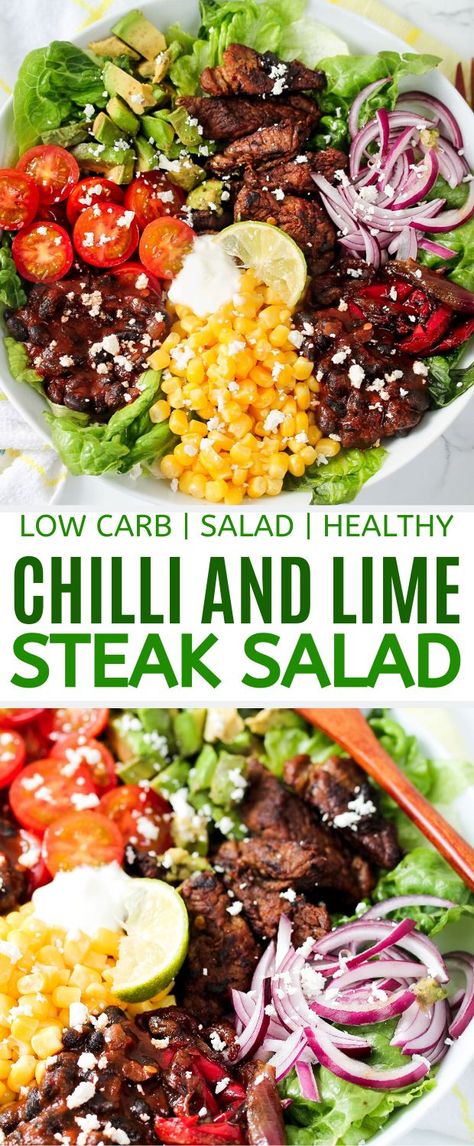 This delicious chilli and lime steak salad bowl was a joy to make and eat! It’s filled with so many different flavors and textures making the perfect salad Healthy Chilli, Lime Steak, Sims Home, The Perfect Salad, Perfect Salad, Salad Salad, Steak Salad, Steak Dinner, Easy Cooking Recipes