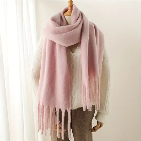 Minimalist Solid Color Fluffy Chunky Scarf Elegant Imitation Cashmere Soft Cozy Tassel Long Scarf Autumn Winter Thickened Warm Coldproof Versatile Scarf - Temu Mohair Scarf, Chunky Scarves, Polyester Scarf, Luxury Scarves, Tassel Scarf, Warm Scarf, Long Scarf, Wool Scarf, Cashmere Scarf