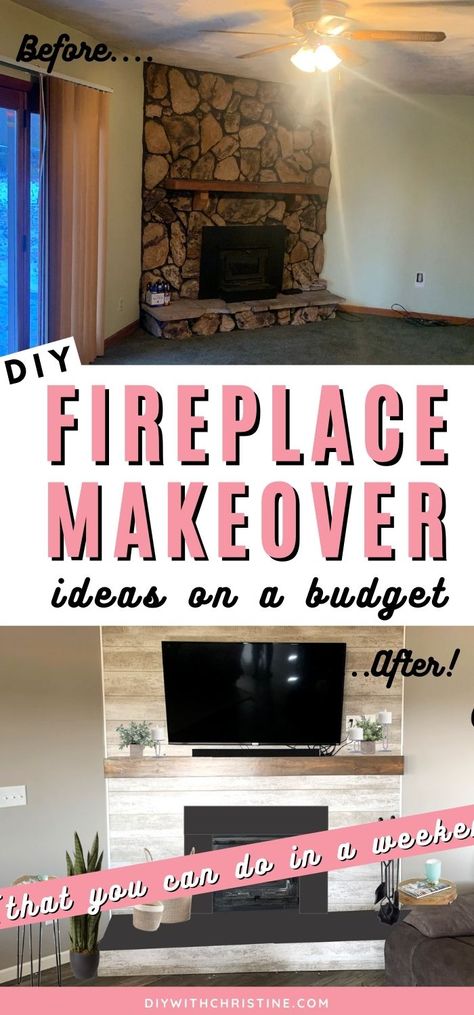 Trailer Fireplace Makeover, Mobile Home Remodel Doublewide Fireplace, How To Upgrade Your Fireplace, Reface Fireplace Before And After, 50s Fireplace Makeover, Rental Friendly Fireplace Makeover, Fireplace Renovation Ideas, Mobile Home Fireplace Remodel, 80s Fireplace Makeover