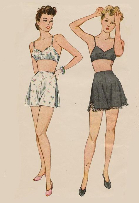 1940s Lingerie, Panties Pattern, Lingerie Pattern, 1950s Lingerie, Lingerie Patterns, Tap Pants, Fashion 1940s, Lingerie Vintage, Sewing Lingerie