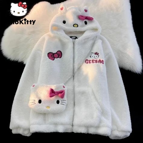 Just found this amazing item on AliExpress. Check it out! $24.34 20％ Off | Sanrio Hello Kitty Cute Fleece Zipper Top Hooded Y2k Girl Soft Plush Jacket Women Autumn Winter Coat Japan Style Cardigan Kawaii Sanrio Jacket, Sanrio Outfits, Hello Kitty Y2k, Aesthetic Hoodies, Kitty Clothes, Y2k Girl, Hello Kitty Clothes, Hello Kitty Aesthetic, Plush Coat