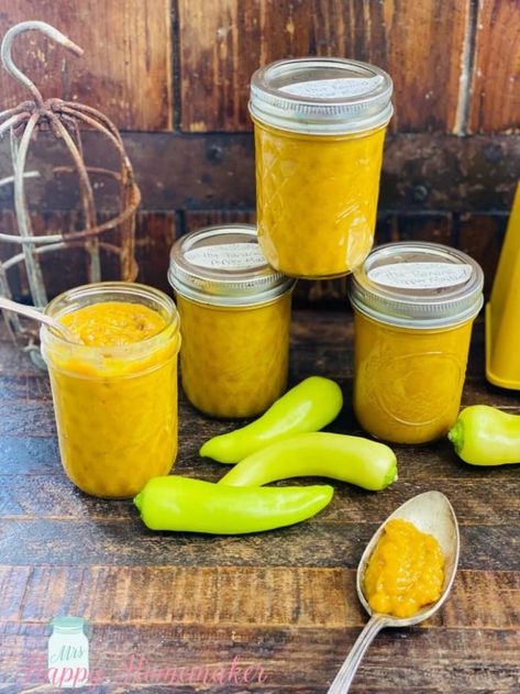 Hot Pepper Mustard Recipe, Pepper Mustard Recipe, Canning Hot Peppers, Dragon Blaze, Hot Banana, Canning Banana Peppers, Recipes With Banana Peppers, Canning Peppers, Hot Banana Peppers