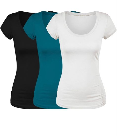 Skims dupe Women's Short Sleeve Tshirt Scoop Neck Tee Value Pack Junior Plus Sizes Plain T Shirt, Scoop Neck Tee, Plain Tshirt, Black Bra, Mesh Bag, White Tops, Bra Sizes, Short Sleeve Tee, Scoop Neck