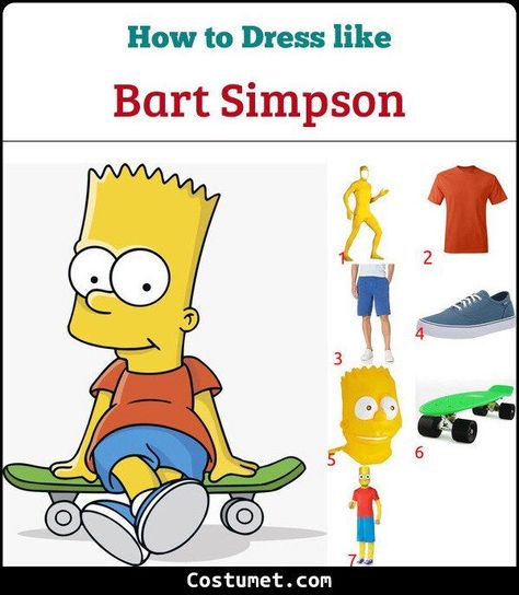 Bart Simpson (The Simpsons) Costume for Cosplay & Halloween 2022 Costumes That Start With B, Bart Simpson Costume, Simpson Costume, Simpsons Costumes, Movie Character Ideas, Simpsons Halloween, Mini Skateboard, Costume For Halloween