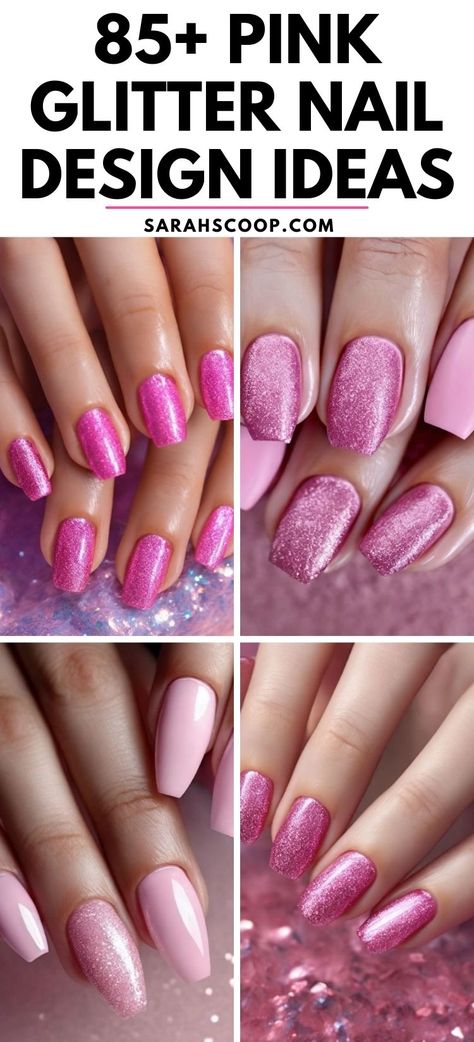 Embrace your sparkle with pink glitter nails! 💅✨💗 #naildesigns #nailinspo Pink Nail Dip Ideas, Dark Pink Glitter Nails, Pink Sns Nail Colors, Pretty Pink Nails Glitter, Light Pink Sparkle Nails, Nail Ideas Sparkle, Pink And Silver Nail Designs, Baby Pink Nails With Glitter, Pink Nails With Sparkle