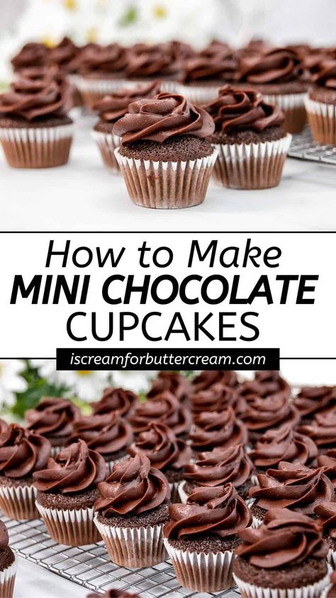 Simple Wedding Cupcake Designs, Chocolate Cupcakes From Scratch, Moist Cupcake Recipes, Mini Cupcake Recipes, Mini Chocolate Cupcakes, Cupcakes From Scratch, Mini Chocolate Cake, Mini Cupcake Pan, Chocolate Cupcakes Moist