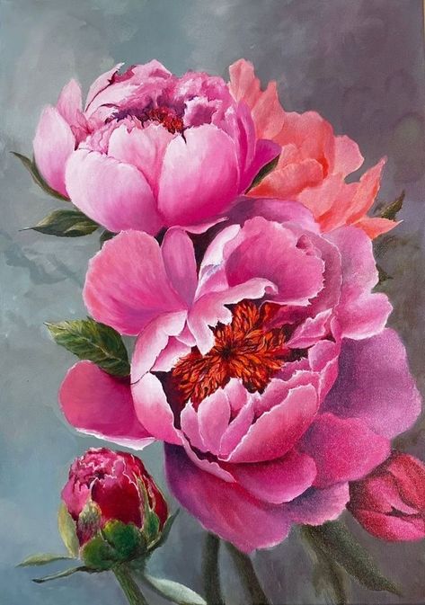 Big Flower Painting Acrylic, Painting Peonies Acrylic, Peonies Painting Acrylic, Peony Painting Acrylic Easy, Peony Painting Acrylic, Acrylic Painting Flowers On Canvas, Peonies Art, Painting Peonies, Peonies Painting