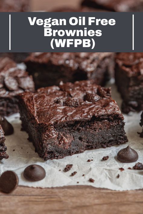 Classic brownies turned plant-based and oil free! These WFPB brownies are just seven ingredients. With a gluten-free option!  #best #plantbased #recipes #bestplantbasedrecipes #plantbasedmealseasy #easy #meals #diet #recipes #plantbaseddietrecipes #veganrecipesdinnerplantbased #veganrecipes #plantbasedmealideas #ideas #plantbasedveganrecipes #plantbasedvegan #healthy Gluten Free Plant Based Meals, Wfpb Gluten Free Recipes, No Oil Desserts, Oil Free Desserts, Vegan Oil Free Recipes Baking, Plant Based Cookies Recipes, Seed Oil Free Recipes, Wfpb Dessert Recipes, Vegan Diet For Diabetics