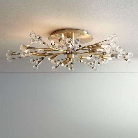 Possini Euro Crystal Berry Brass 10-Light LED Ceiling Light - #70X95 | Lamps Plus Semi Flush Mount Chandelier, Hawthorne House, Decorative Ceiling Lights, Foyer Lighting Fixtures, Gold Ceiling Light, Barbie Dreamhouse, Design Ceiling, Brass Ceiling Light, Gold Ceiling