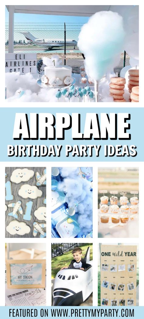 Plane Birthday Party Activities, 2nd Airplane Birthday Party, In Flight Snacks Party, Times Flies Birthday Party, Airplane Birthday Backdrop, Airplane Party Theme Decoration, Time Flies Birthday Party Food, Pilot First Birthday Party, Airport Birthday Theme