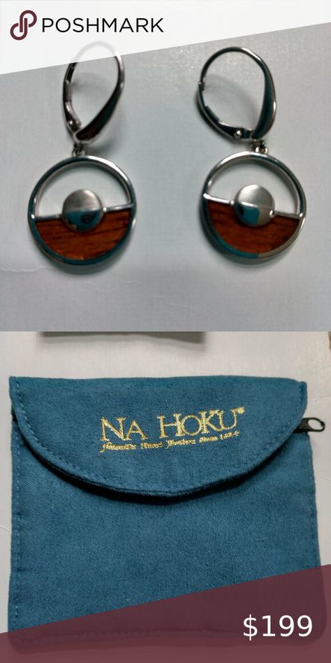 Na Hoku Sterling Silver and Koa Wood Inlay Horizon Leverback Earrings Koa Wood, Wood Inlay, Leverback Earrings, The Horizon, Jewelry Pouch, Shop Earrings, Pouch, Sterling Silver, Wood