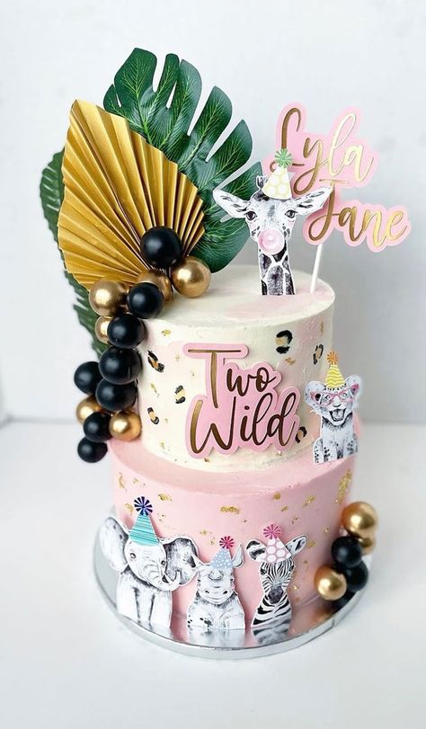 Born Two Be Wild Cake Ideas, Wild Two Birthday Cake, 2 Wild Birthday Party Girl Cake, Two Wild Birthday Cake Ideas, Pink Jungle Cake, Born Two Be Wild Birthday Cake, Born Two Be Wild Birthday Girl Cake, Born Two Be Wild Cake, Two Wild Birthday Party Decorations