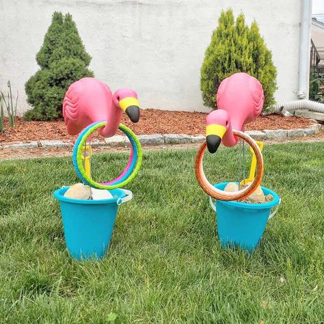 30+ Luau Graduation Party Ideas | How to Throw the Ultimate Tropical Graduation Party Flamingo Ring Toss, Flamingo Decorations, Diy Flamingo, Summer Outdoor Games, Bbq Games, Kid Games, Flamingo Birthday Party, Luau Theme Party, Luau Birthday Party