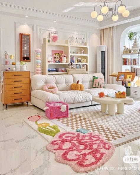 Bright Colours Living Room, Cheerful Living Room Decor, Chic Colorful Living Room, Small Living Room Decor Colorful, White Living Room With Pops Of Color, Colorful Modern Living Room, Dream Apartment Decor, Colourful Living Room, Dream House Rooms