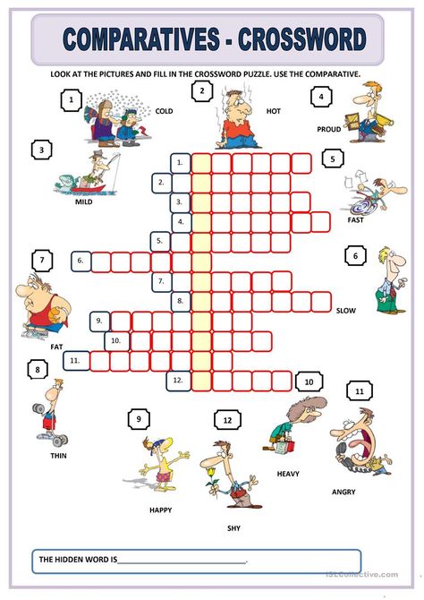 COMPARATIVES - English ESL Worksheets for distance learning and physical classrooms Teaching Adjectives, English Adjectives, Esl Teaching Resources, Grammar For Kids, English Teaching Materials, Grammar Exercises, Superlative Adjectives, Comparative Adjectives, English Exercises