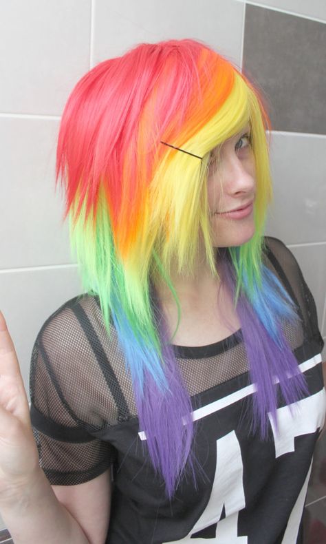 45 OFF Rainbow pony layered multicolor long by CyberKandy on Etsy, €25.00 Emo Scene Girls, Emo Hairstyle, Emo Hairstyles, Emo Scene Hair, Scene Girl, Hairstyles For Girls, Emo Hair, Cute Emo, Scene Girls