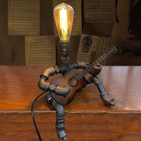 Lámpara de mesa estilo steampunk – Guitarrista, lámpara de escritorio robot industrial retro con bombilla Edison, regalos para los amantes de la guitarra, regalo para los amantes de la música, regalo para guitarrista, regalos de guitarra para hombres Christmas Presents, Novelty Lamp, Musical, Table Lamp, Lighting, Christmas, Gifts, Home Decor, Art