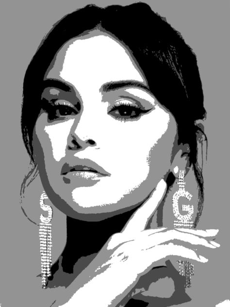 Selena Gomez Illustration Art, Selena Gomez Drawing Easy, Selena Gomez Art Drawings, Celebrity Stencil Art, Selena Gomez Illustration, Selena Gomez Painting, Selena Sketch, Stencil Art Portrait Faces, Selena Gomez Sketch