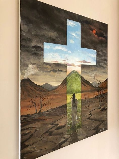 Acrylic Christian Painting Ideas, Cross Paintings On Canvas Acrylics, Bible Inspired Paintings, God Painting Canvas, Bible Painting Ideas, Christian Drawings Inspiration, Cross Paintings On Canvas, Jesus Painting Easy, Christian Art Ideas