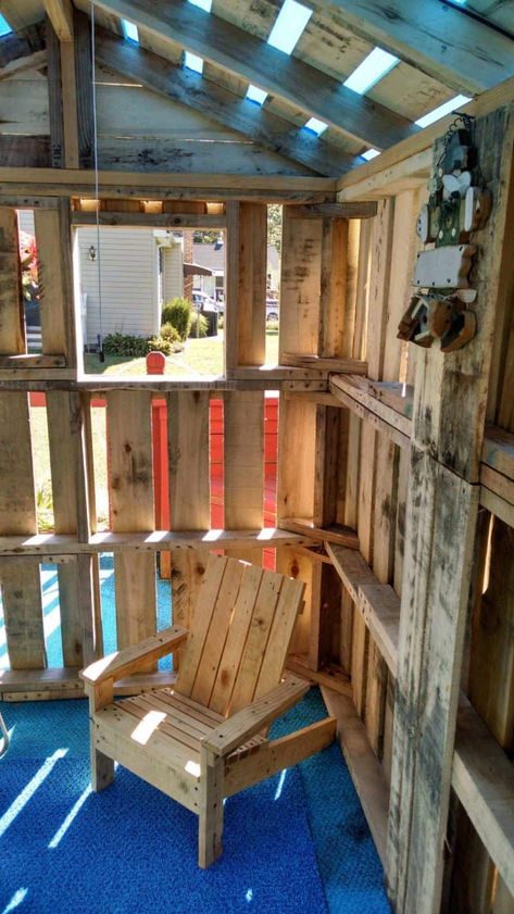 Pallet Fort, Log Shed, Pallet Kids, Pallet Playhouse, Repurpose Pallets, Pallet Ceiling, Pallet Shed, Free Pallets, Build A Playhouse