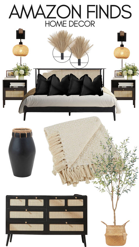 boho home decor I boho bedroom I guest bedroom         #boho #guestbedroom #guestroomdecor #homedecor #bedroomdecor #amazonfinds #amazonhome #ad #blackbedroom Afrocentric Boho Bedroom, Black White And Brown Boho Bedroom, Black And Tan Boho Bedroom, Amazon Guest Bedroom, Boho Bedroom With Black Furniture, Amazon Boho Bedroom, Black And Tan Bedroom Ideas, Guest Bedroom Boho, Afro Boho Bedroom