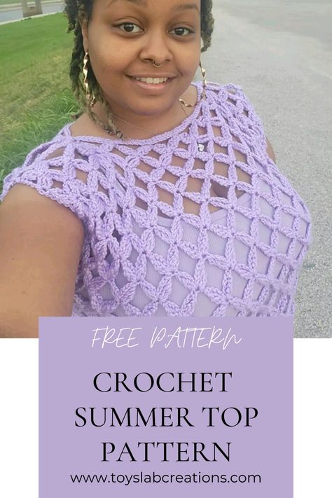 Easy Crochet Summer Tee Free Pattern Crochet Summer Top Pattern, Summer Crochet Patterns Free, Summer Top Pattern, Granny Stitch, Crochet Vest Pattern, Crochet Ladies Tops, Crochet Tops Free Patterns, Crochet Summer Tops, Garment Pattern