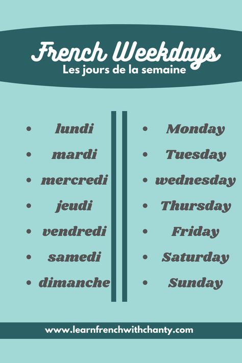 Want to learn how to say the weekdays in French? How to ask and tell the date? Learn also about more vocabulary related to the days of the week. Start learning now with the lesson and exercises. Click to start ! #frenchweekdays #frenchweek #weekdaysinfrench #frenchvocabulary #frenchwords #learnfrench #frenchlanguage #frenchlanguagelessons #frenchvocab #DELFA1 ##basicfrench French Weekdays, Highschool Notes, Polyglot Tips, Beautiful French Words, French Notes, French Language Basics, Learn French Fast, French Sentences, Learn French Beginner