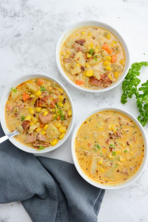 Sausage Corn Chowder Recipe, Corn Chowder With Bacon, Cajun Potatoes, Bacon Corn Chowder, Potato Corn Chowder, Homemade Cajun Seasoning, Potato Chowder, Food Republic, Paprika Potatoes